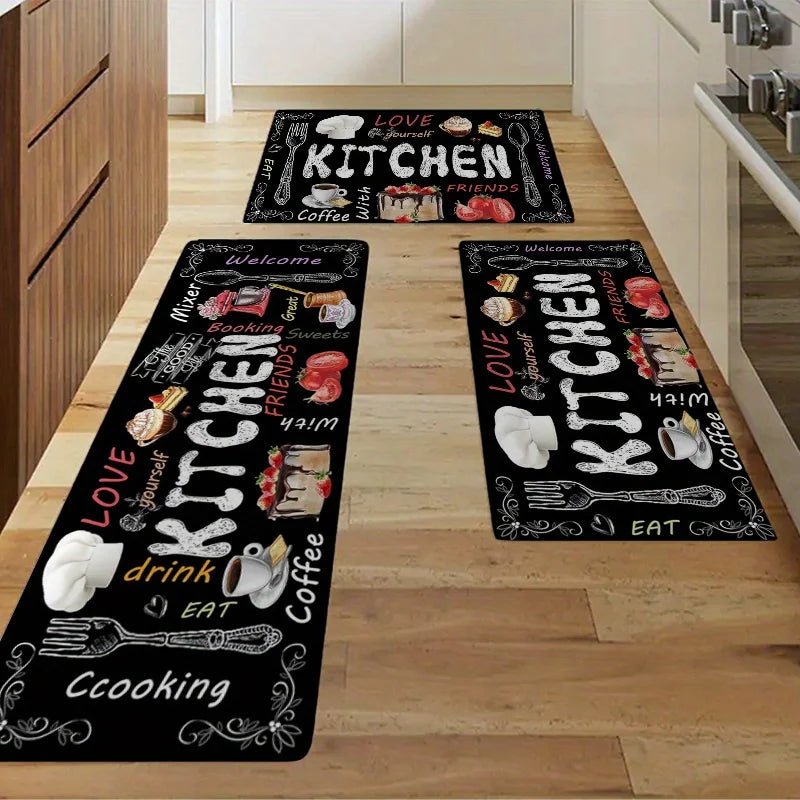 Tapis de Cuisine Motif Tableau Noir Citations - Tapis Décoratif Moderne en Polyester - Cuisine Chez Nadine