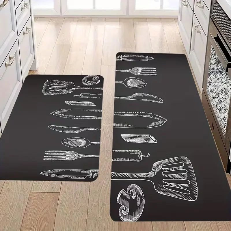 Tapis de cuisine noir classique avec motif floral - Antidérapant pour cuisine, salon, couloir et balcon - Cuisine Chez Nadine