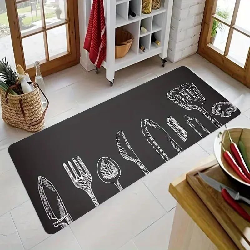Tapis de cuisine noir classique avec motif floral - Antidérapant pour cuisine, salon, couloir et balcon - Cuisine Chez Nadine