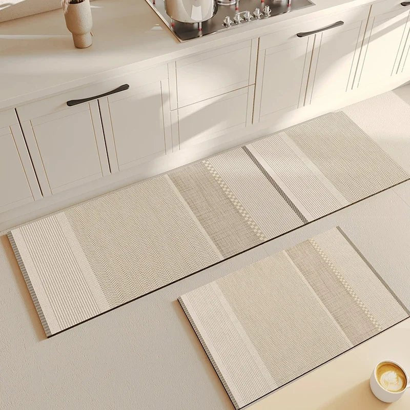 Tapis de Cuisine PVC Imperméable Beige - Tapis Long Antidérapant Résistant à l'Huile - Cuisine Chez Nadine