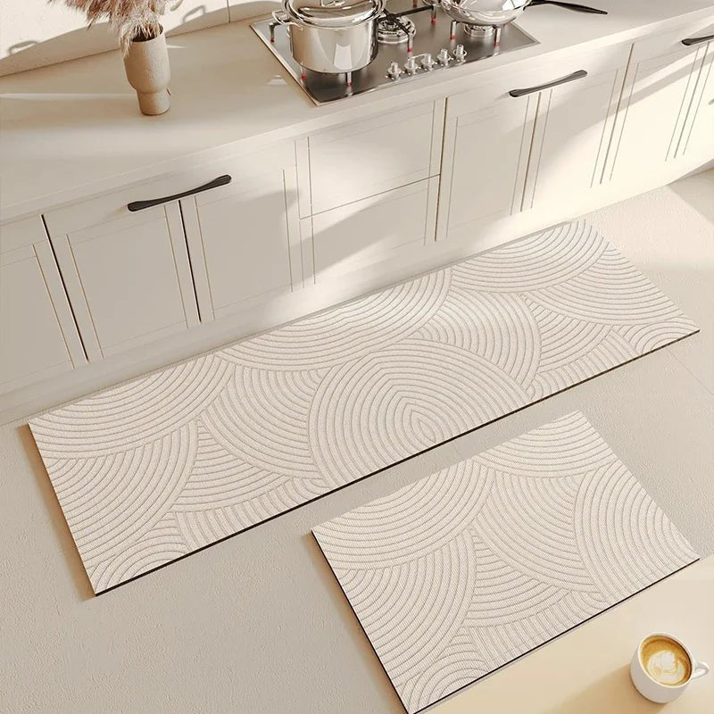 Tapis de Cuisine PVC Imperméable Beige - Tapis Long Antidérapant Résistant à l'Huile - Cuisine Chez Nadine