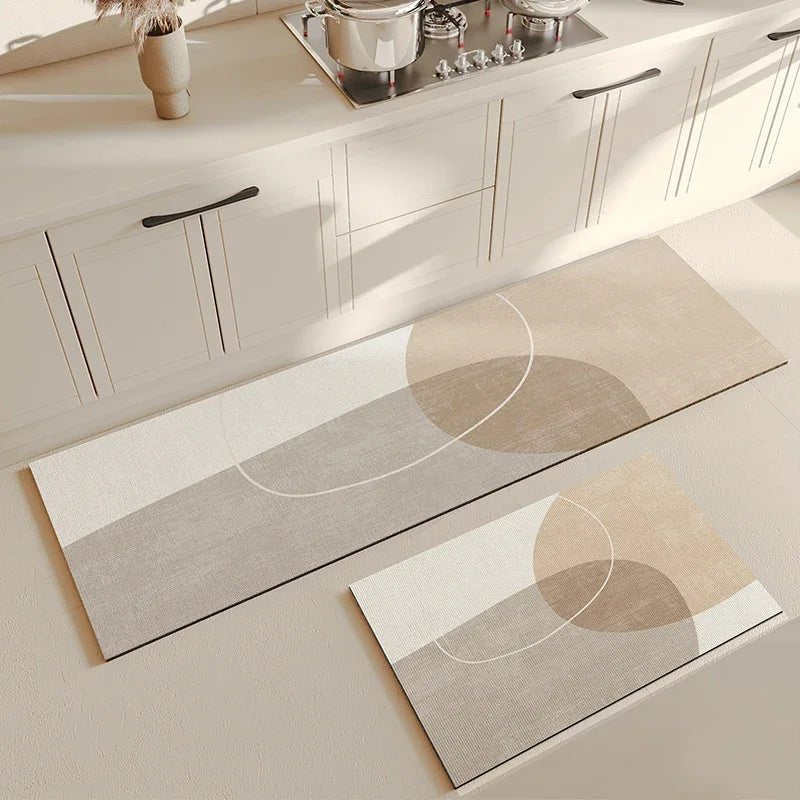 Tapis de Cuisine PVC Imperméable Beige - Tapis Long Antidérapant Résistant à l'Huile - Cuisine Chez Nadine