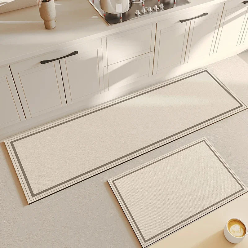 Tapis de Cuisine PVC Imperméable Beige - Tapis Long Antidérapant Résistant à l'Huile - Cuisine Chez Nadine