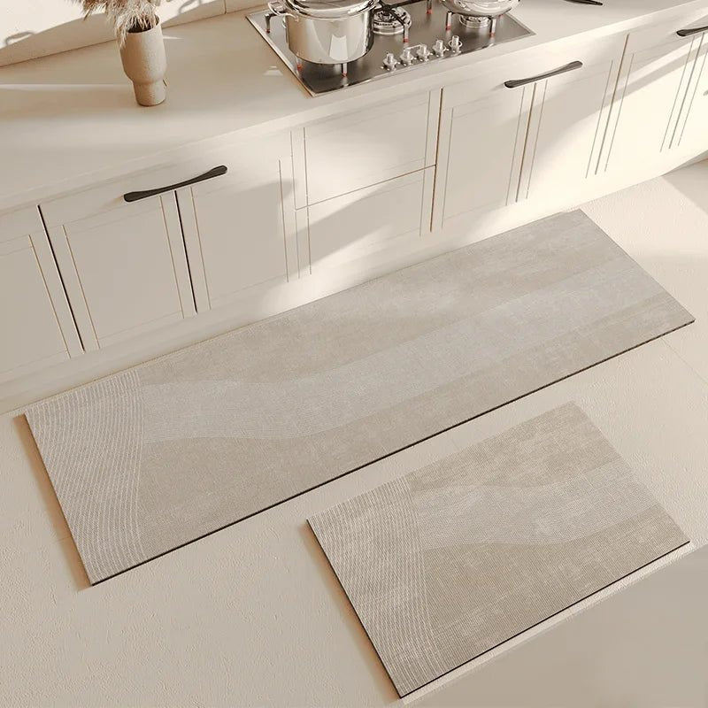 Tapis de Cuisine PVC Imperméable Beige - Tapis Long Antidérapant Résistant à l'Huile - Cuisine Chez Nadine