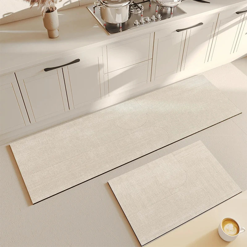 Tapis de Cuisine PVC Imperméable Beige - Tapis Long Antidérapant Résistant à l'Huile - Cuisine Chez Nadine