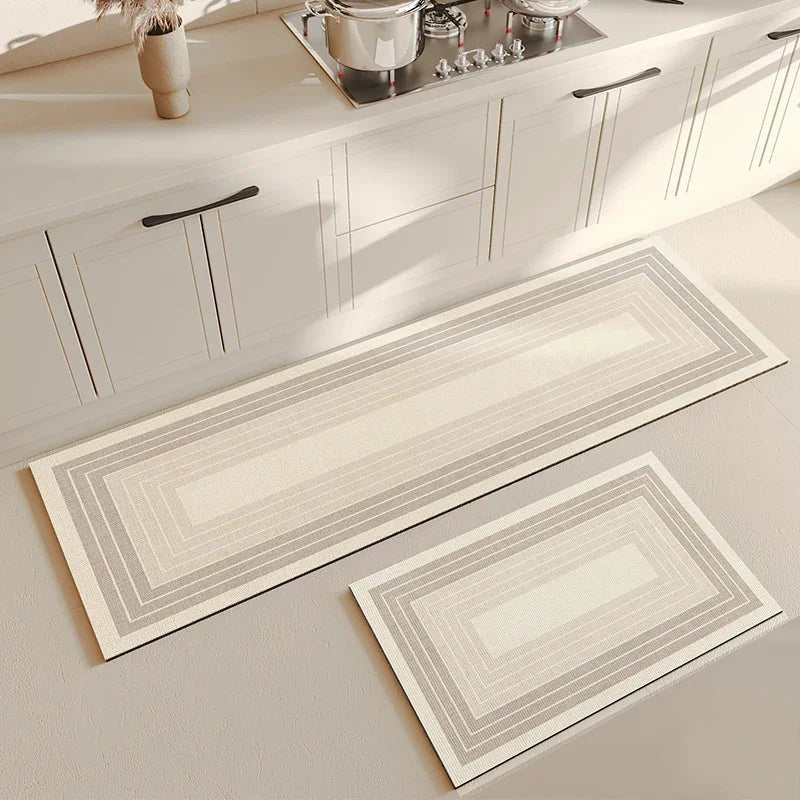 Tapis de Cuisine PVC Imperméable Beige - Tapis Long Antidérapant Résistant à l'Huile - Cuisine Chez Nadine