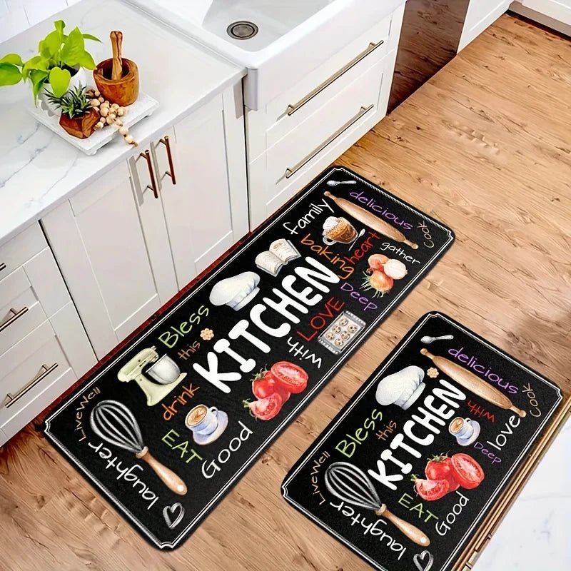 Tapis de Cuisine Thématique - Design Ustensiles et Motifs Culinaires pour Décoration Maison Salon Chambre - Cuisine Chez Nadine