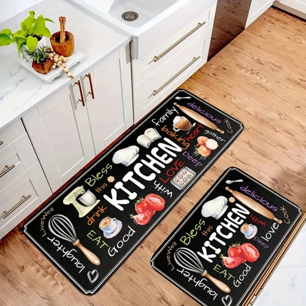 Tapis de Cuisine Thématique - Design Ustensiles et Motifs Culinaires pour Décoration Maison Salon Chambre - Cuisine Chez Nadine
