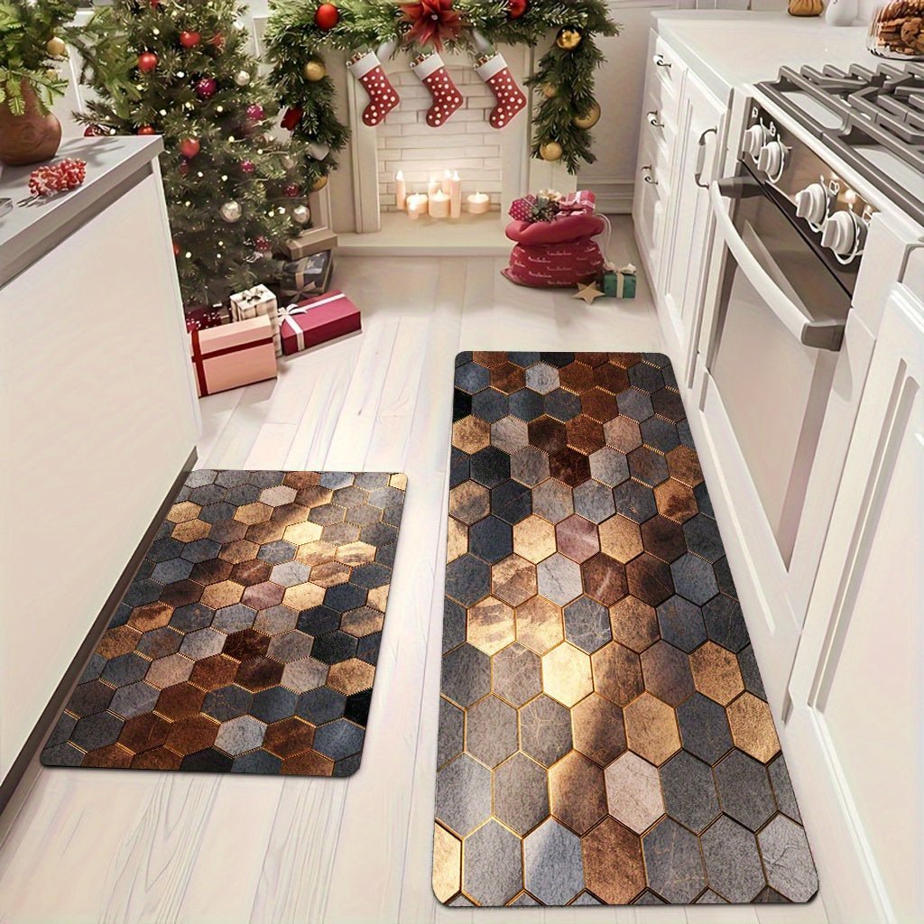Tapis hexagonal moderne effet marbre avec dos antidérapant - Cuisine Chez Nadine