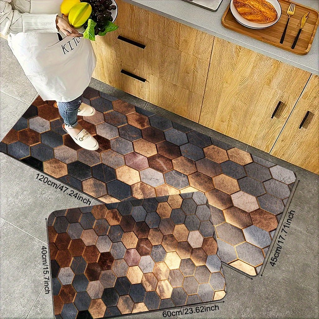 Tapis hexagonal moderne effet marbre avec dos antidérapant - Cuisine Chez Nadine