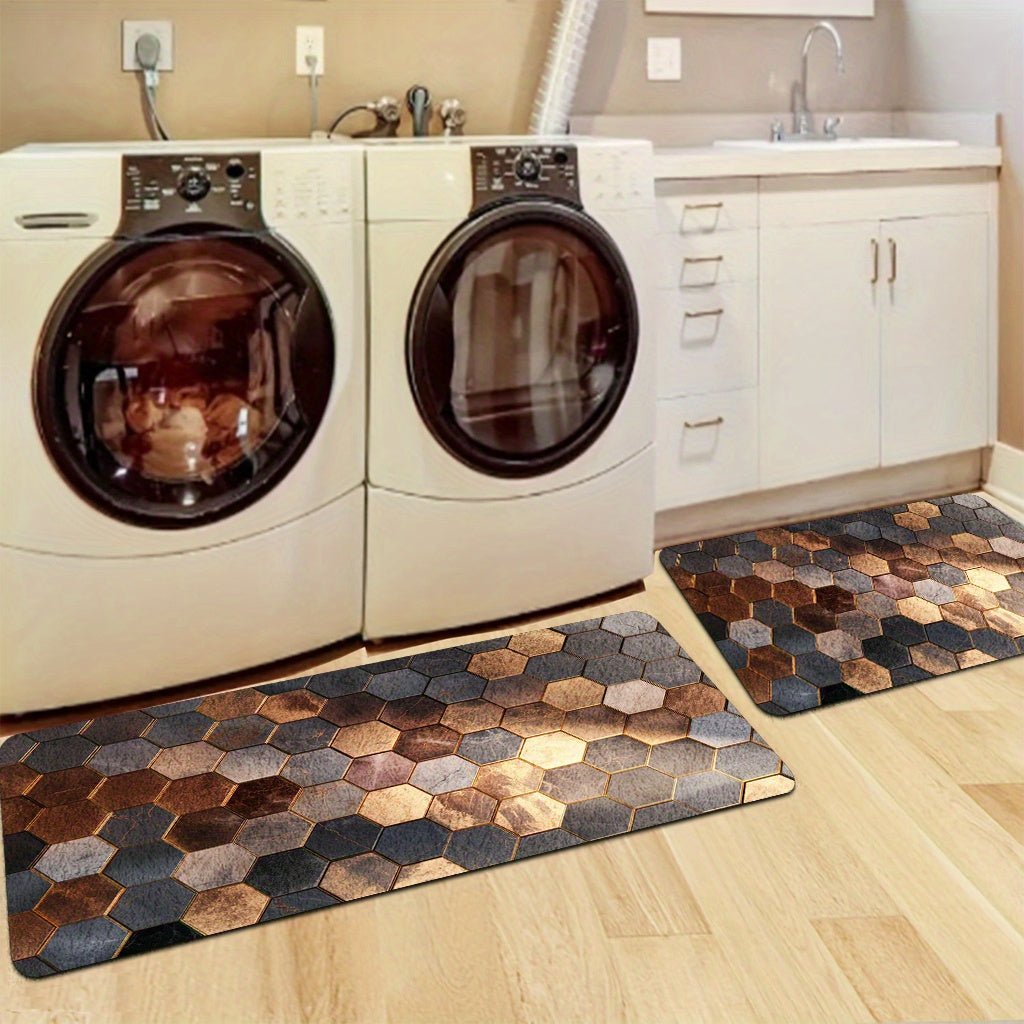 Tapis hexagonal moderne effet marbre avec dos antidérapant - Cuisine Chez Nadine