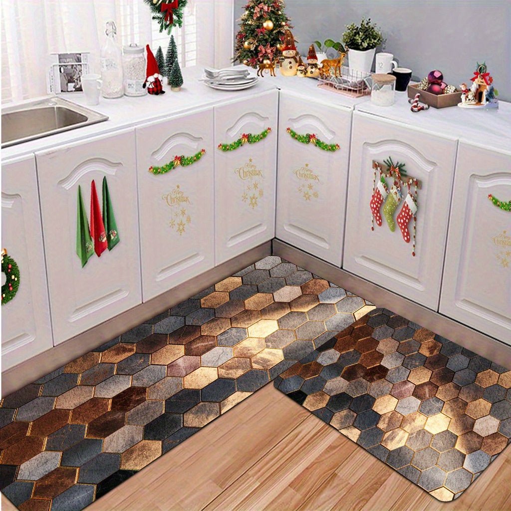 Tapis hexagonal moderne effet marbre avec dos antidérapant - Cuisine Chez Nadine