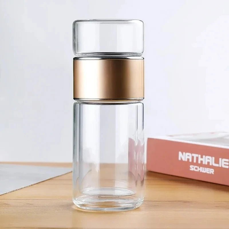 Tasse en Verre 420ml à Double Paroi avec Infuseur à Thé Portable Bureau et Voyage - Cuisine Chez Nadine