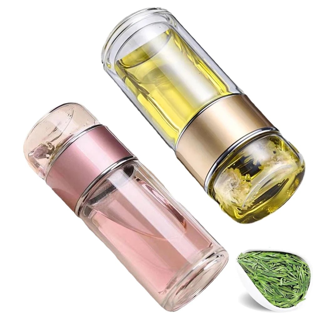 Tasse en Verre 420ml à Double Paroi avec Infuseur à Thé Portable Bureau et Voyage - Cuisine Chez Nadine