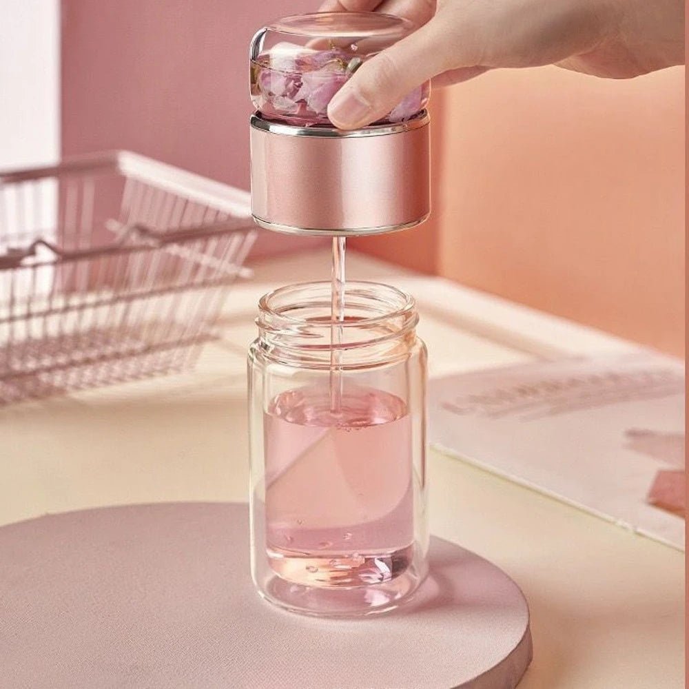 Tasse en Verre 420ml à Double Paroi avec Infuseur à Thé Portable Bureau et Voyage - Cuisine Chez Nadine