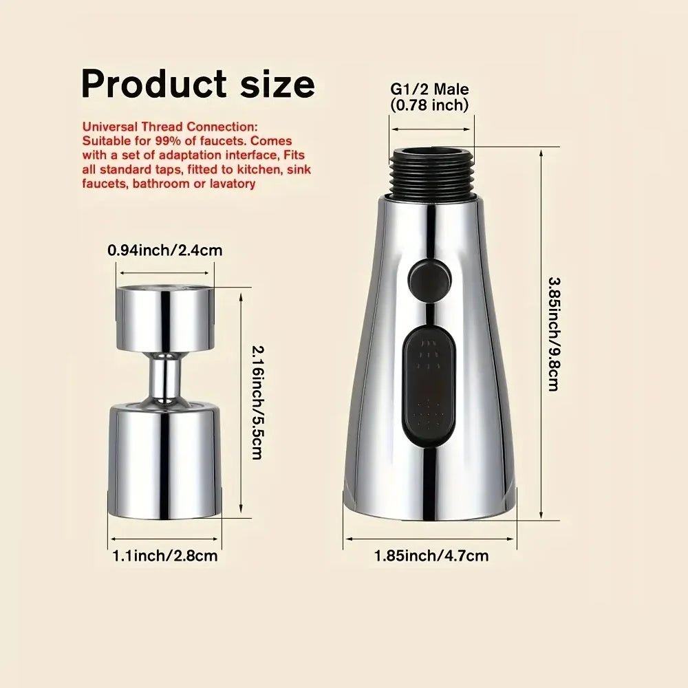 Tête de Robinet de Cuisine 3 Modes - Douchette Rotative 360° Haute Pression - Cuisine Chez Nadine