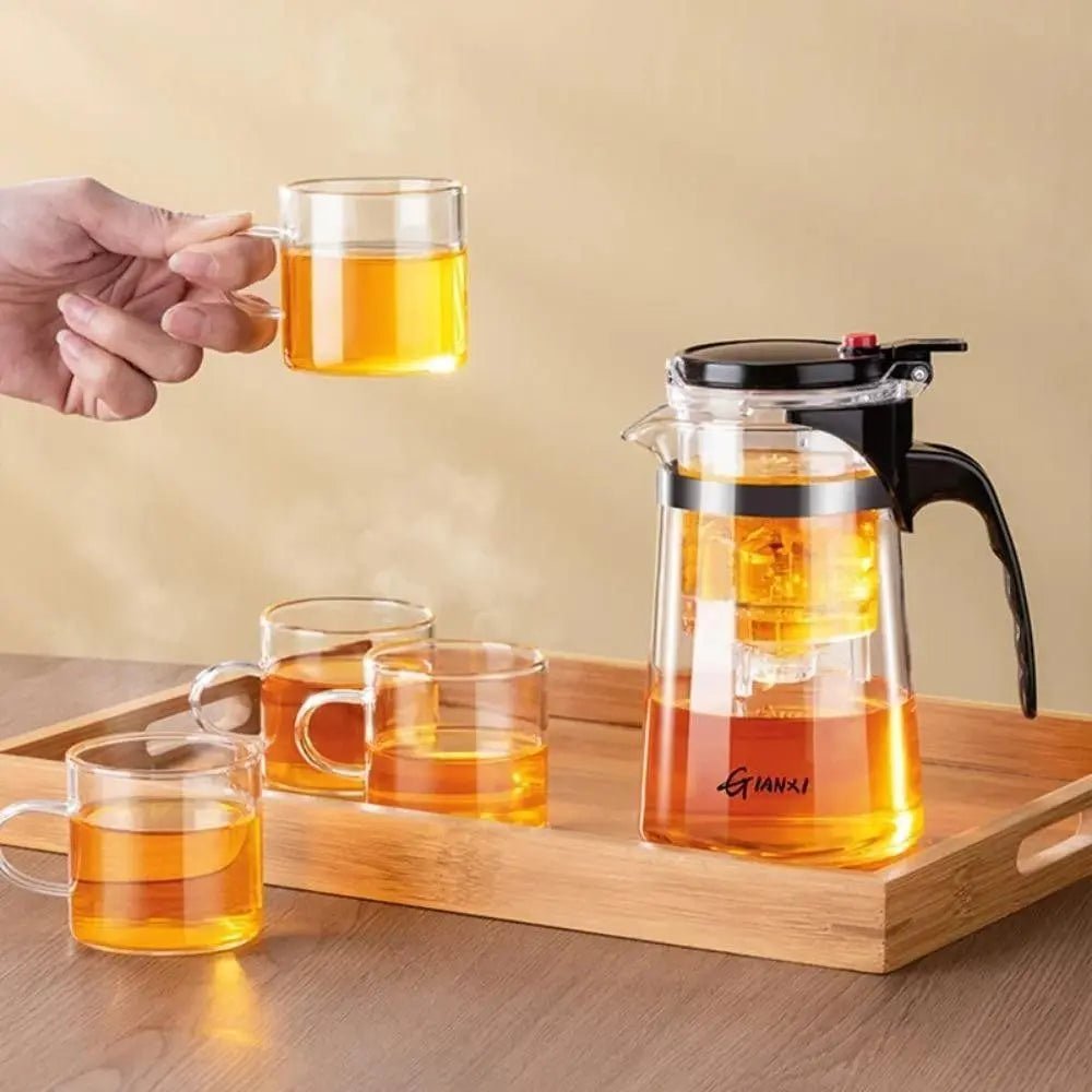 Théière en Verre avec Séparation Filtration Résistante Chaleur Poignée Bois Grande Capacité Infuseur - Cuisine Chez Nadine