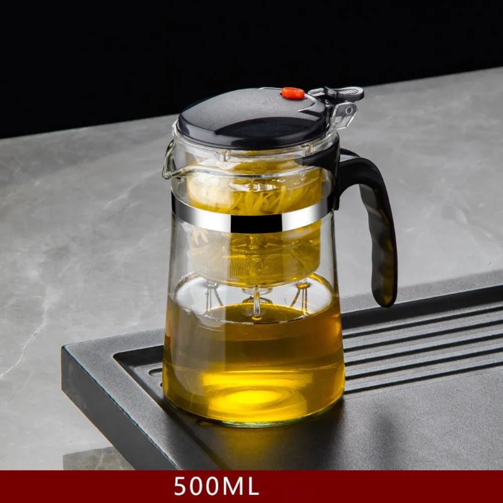 Théière en Verre avec Séparation Filtration Résistante Chaleur Poignée Bois Grande Capacité Infuseur - Cuisine Chez Nadine