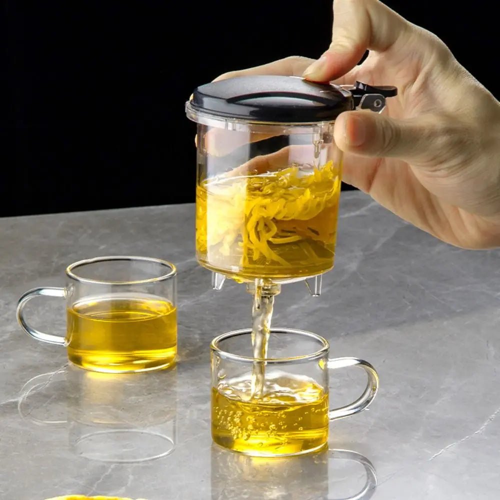 Théière en Verre avec Séparation Filtration Résistante Chaleur Poignée Bois Grande Capacité Infuseur - Cuisine Chez Nadine