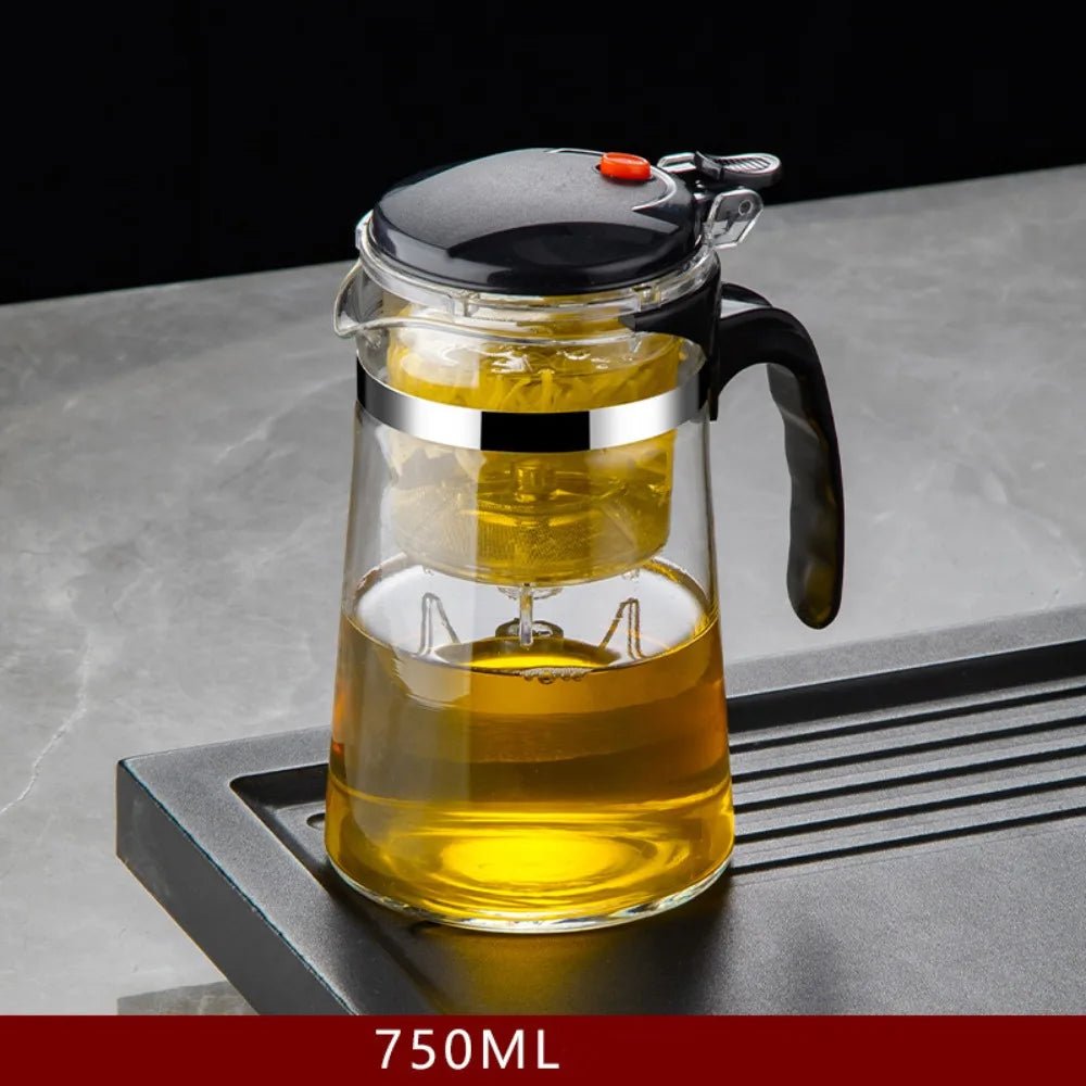 Théière en Verre avec Séparation Filtration Résistante Chaleur Poignée Bois Grande Capacité Infuseur - Cuisine Chez Nadine