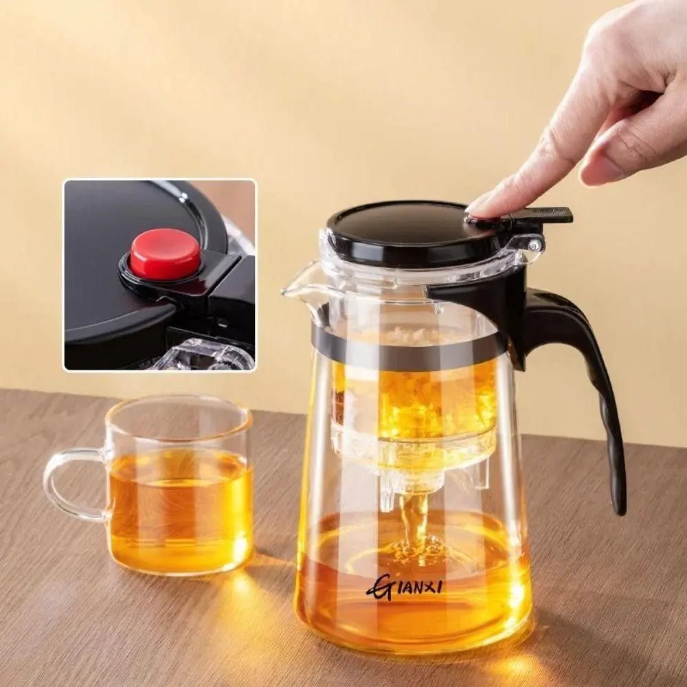 Théière en Verre avec Séparation Filtration Résistante Chaleur Poignée Bois Grande Capacité Infuseur - Cuisine Chez Nadine