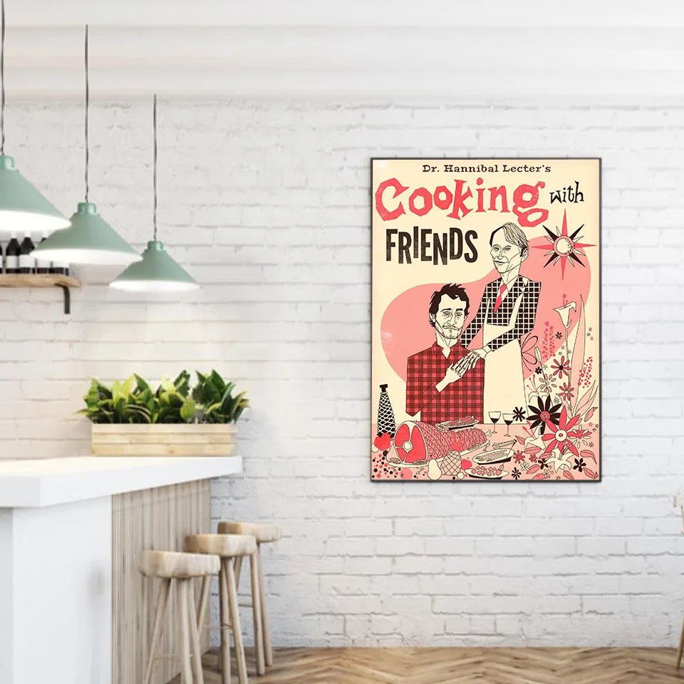 Toile Décorative pour Cuisine - Affiche Livre de Recettes Hannibal "Cooking With Friends" - Art Mural Nordic sans Cadre - Cuisine Chez Nadine