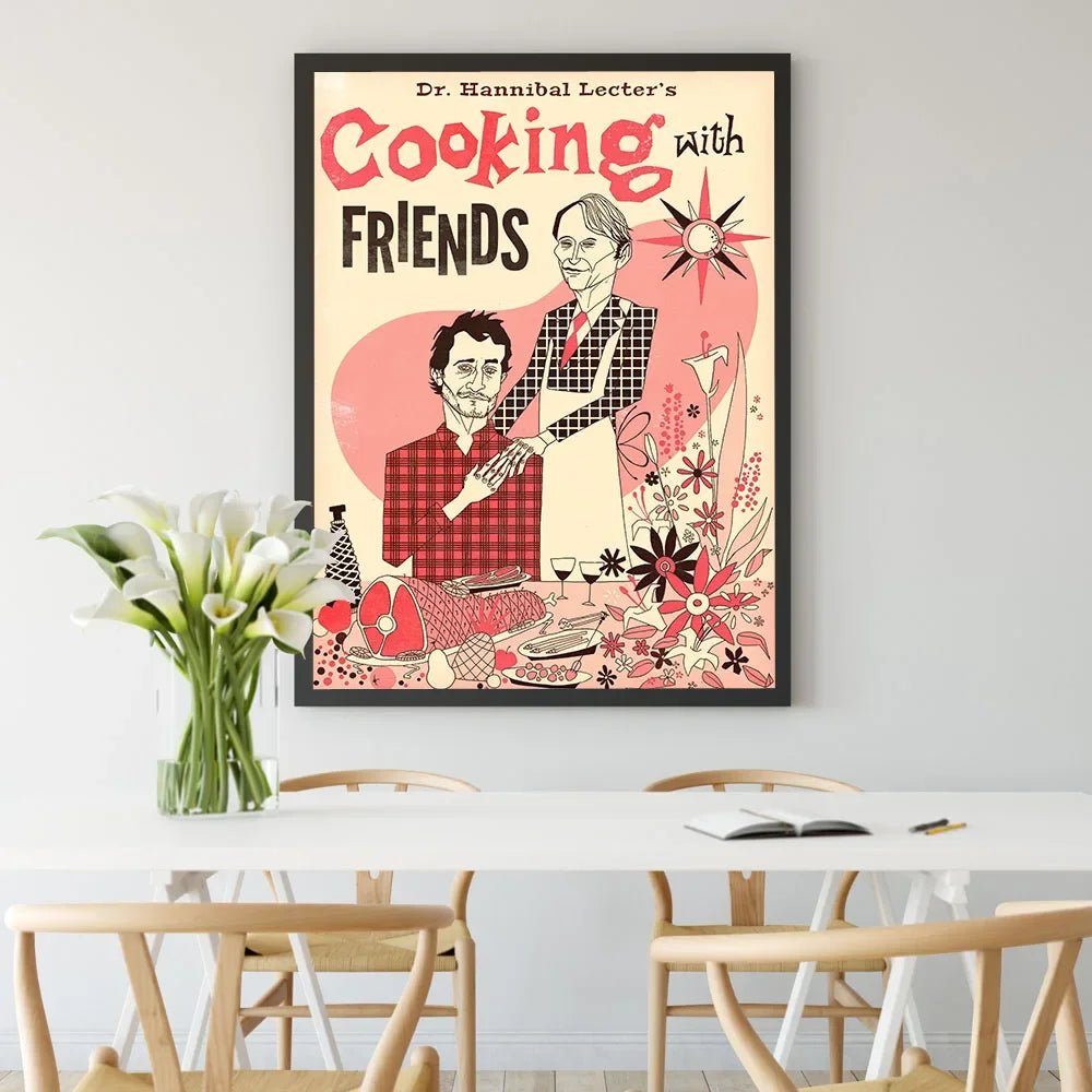 Toile Décorative pour Cuisine - Affiche Livre de Recettes Hannibal "Cooking With Friends" - Art Mural Nordic sans Cadre - Cuisine Chez Nadine