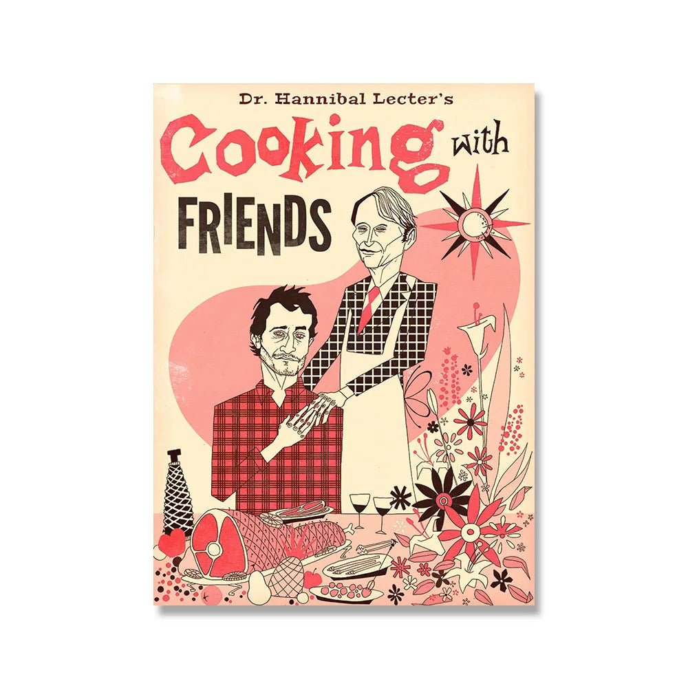 Toile Décorative pour Cuisine - Affiche Livre de Recettes Hannibal "Cooking With Friends" - Art Mural Nordic sans Cadre - Cuisine Chez Nadine