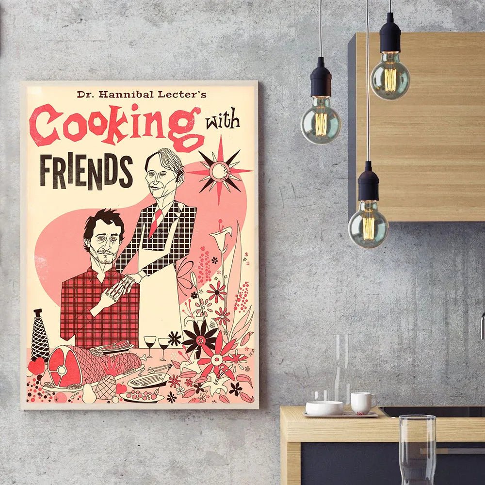 Toile Décorative pour Cuisine - Affiche Livre de Recettes Hannibal "Cooking With Friends" - Art Mural Nordic sans Cadre - Cuisine Chez Nadine