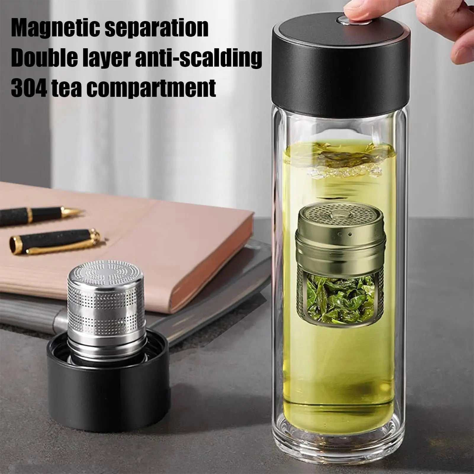 Tumbler Infuseur à Thé de Voyage 400ml Double Paroi avec Couvercle Magnétique - Cuisine Chez Nadine