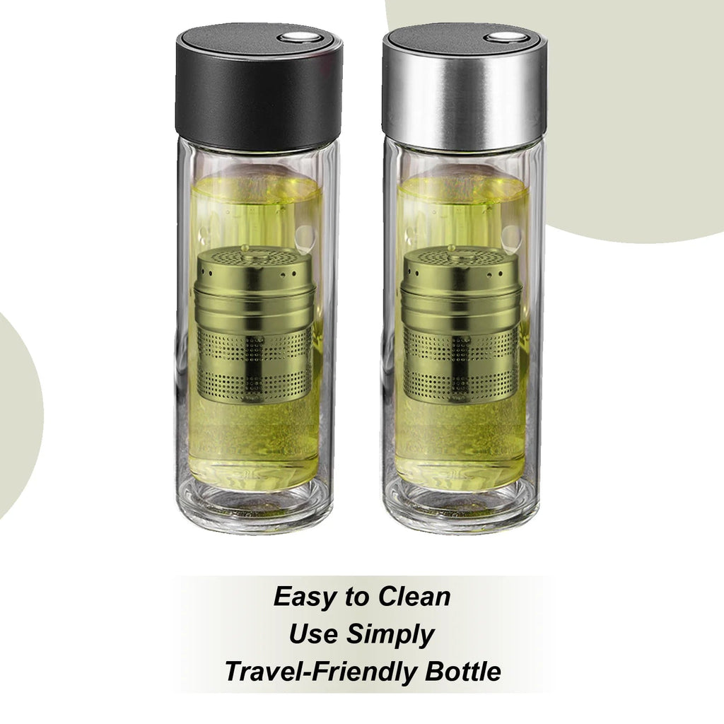 Tumbler Infuseur à Thé Voyage 400ml Verre Double Paroi Résistant Haute Température Couvercle Magnétique Tasse Eau - Cuisine Chez Nadine