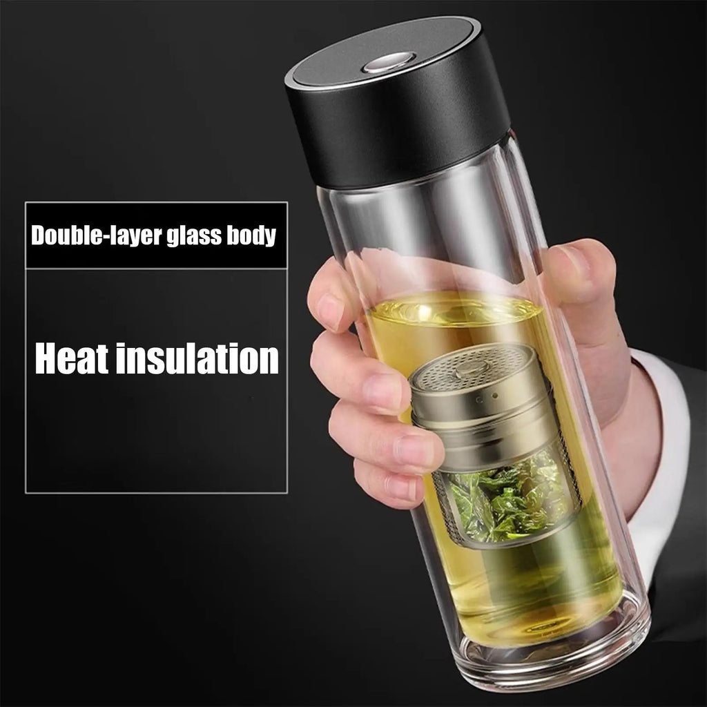 Tumbler Infuseur à Thé Voyage 400ml Verre Double Paroi Résistant Haute Température Couvercle Magnétique Tasse Eau - Cuisine Chez Nadine