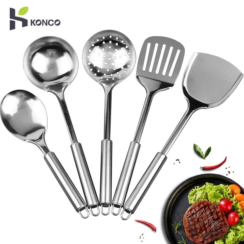 Ustensiles de Cuisine en Acier Inoxydable Konco - Passoire, Cuillère, Spatule et Retourneur pour Cuisson - Cuisine Chez Nadine