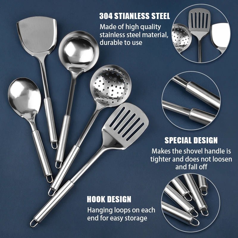 Ustensiles de Cuisine en Acier Inoxydable Konco - Passoire, Cuillère, Spatule et Retourneur pour Cuisson - Cuisine Chez Nadine