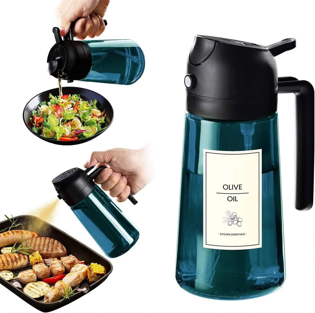 Vaporisateur d'huile en verre LOVFE 470ml (16oz) - Bouteille spray 2 en 1 avec bec verseur - Distributeur manuel pour huile d'olive - Éco - responsable - Cuisine Chez Nadine