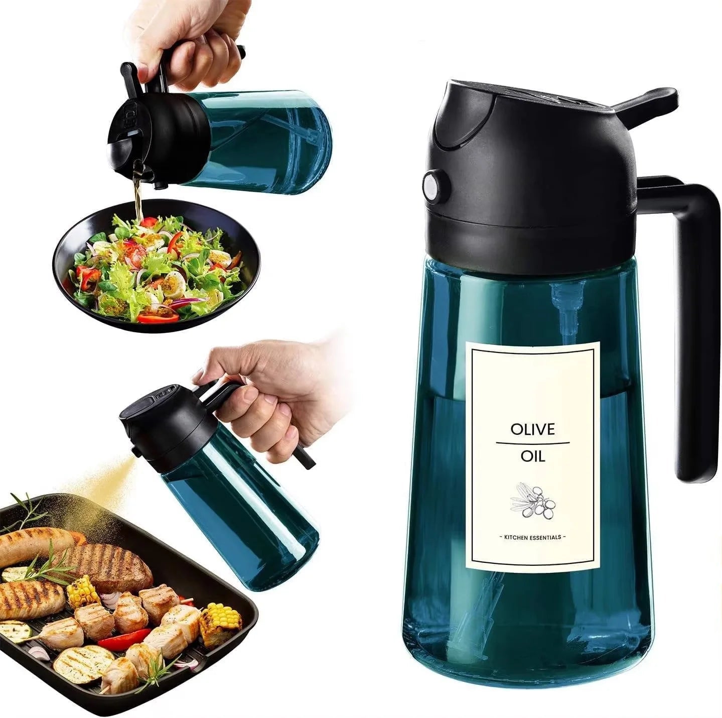 Vaporisateur d'huile en verre LOVFE 470ml (16oz) - Bouteille spray 2 en 1 avec bec verseur - Distributeur manuel pour huile d'olive - Éco - responsable - Cuisine Chez Nadine