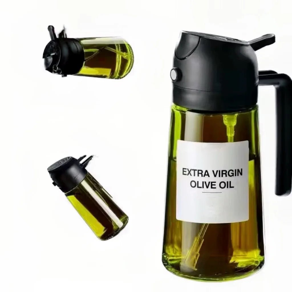 Vaporisateur d'huile en verre LOVFE 470ml (16oz) - Bouteille spray 2 en 1 avec bec verseur - Distributeur manuel pour huile d'olive - Éco - responsable - Cuisine Chez Nadine