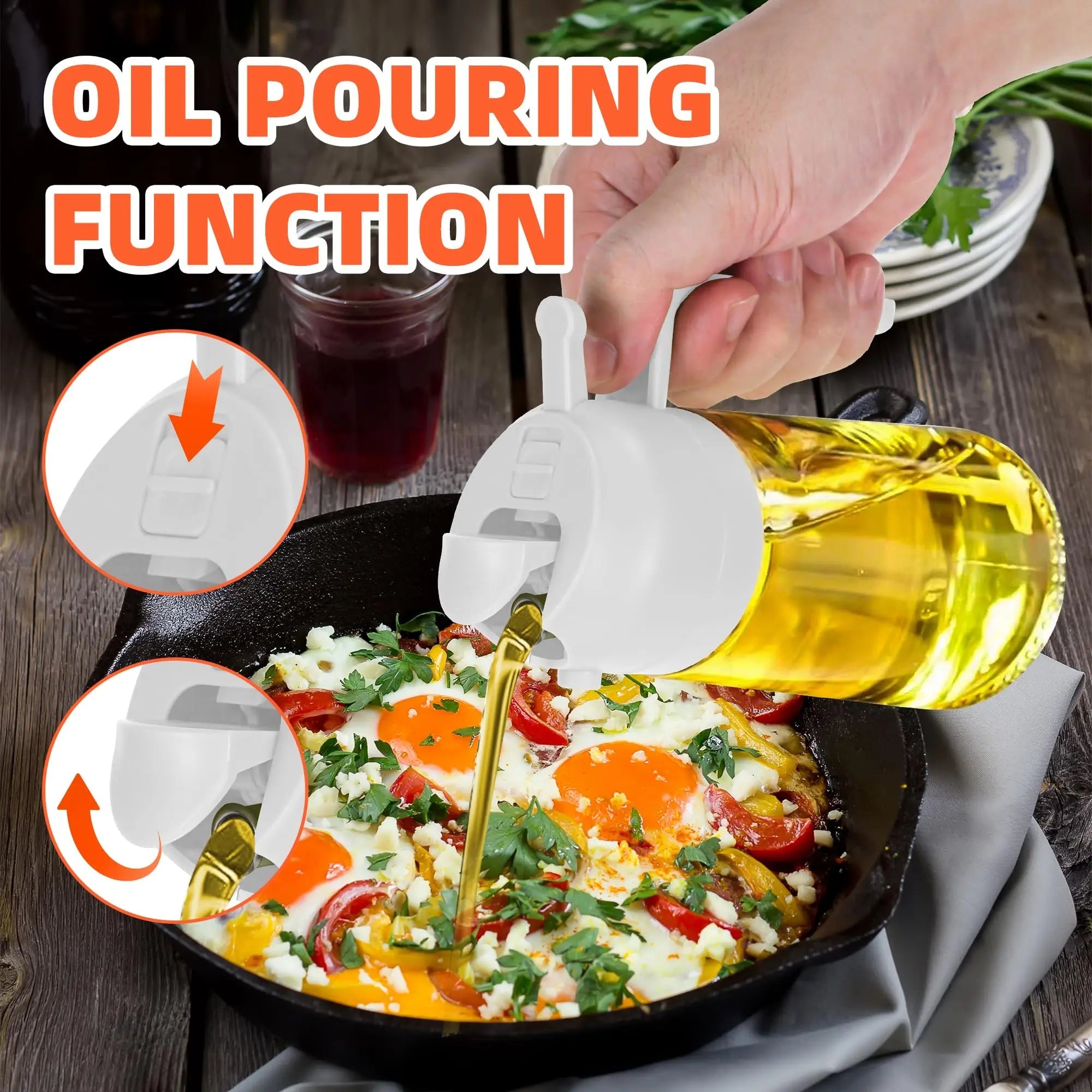 Vaporisateur et distributeur d'huile 2 en 1 en verre - Bouteille spray pour huile d'olive 470ml - Cuisine, salade et barbecue - Cuisine Chez Nadine