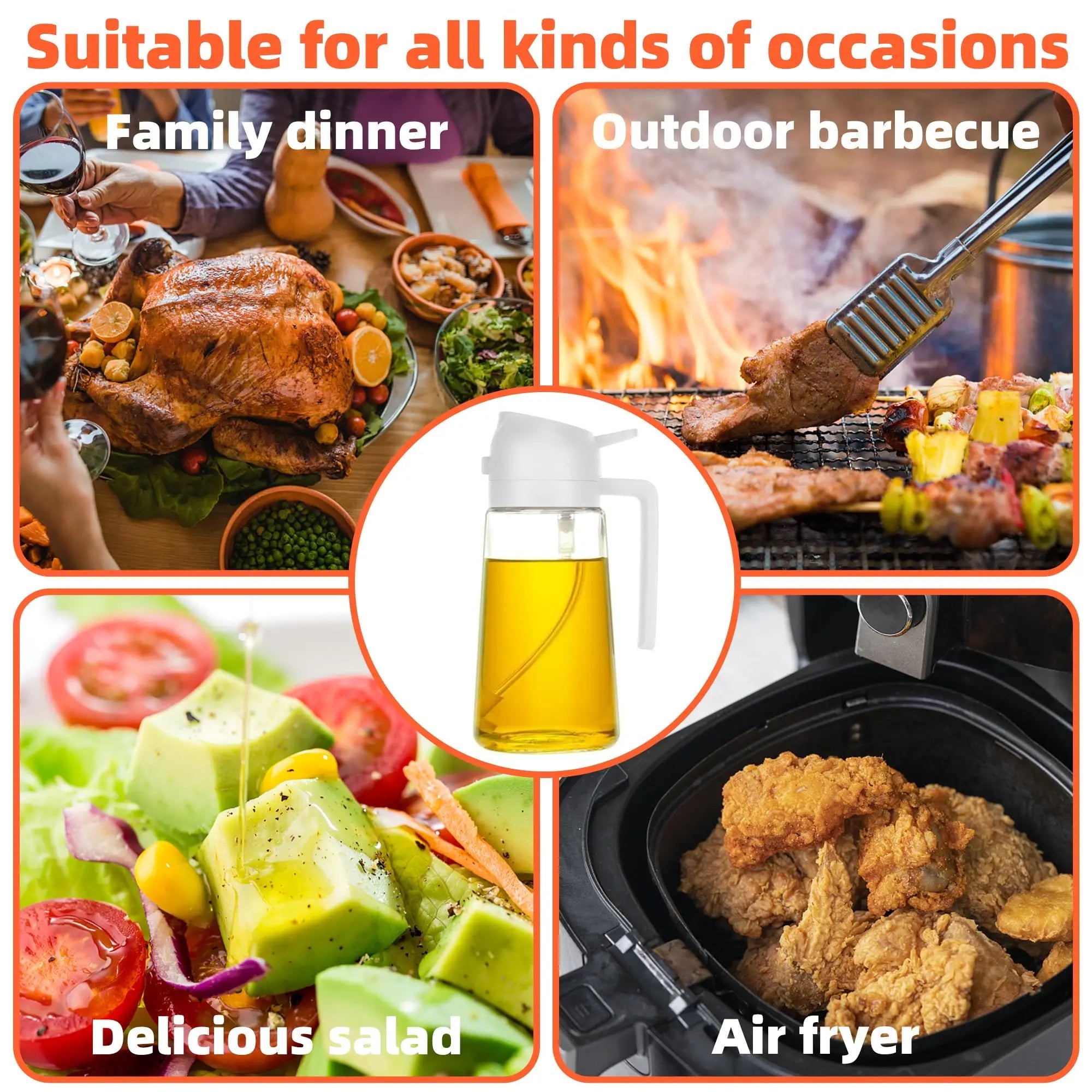 Vaporisateur et distributeur d'huile 2 en 1 en verre - Bouteille spray pour huile d'olive 470ml - Cuisine, salade et barbecue - Cuisine Chez Nadine
