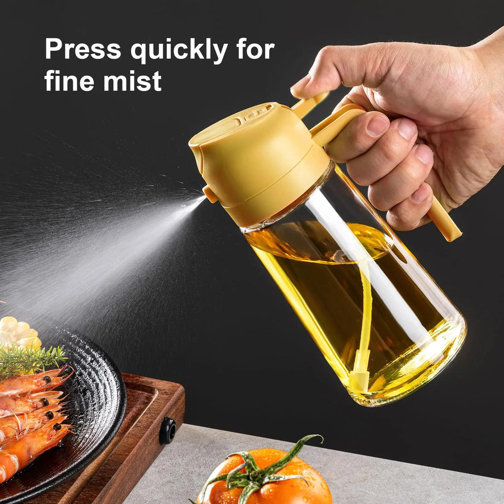 Vaporisateur et distributeur d'huile 2 en 1 en verre - Bouteille spray pour huile d'olive 470ml - Cuisine, salade et barbecue - Cuisine Chez Nadine