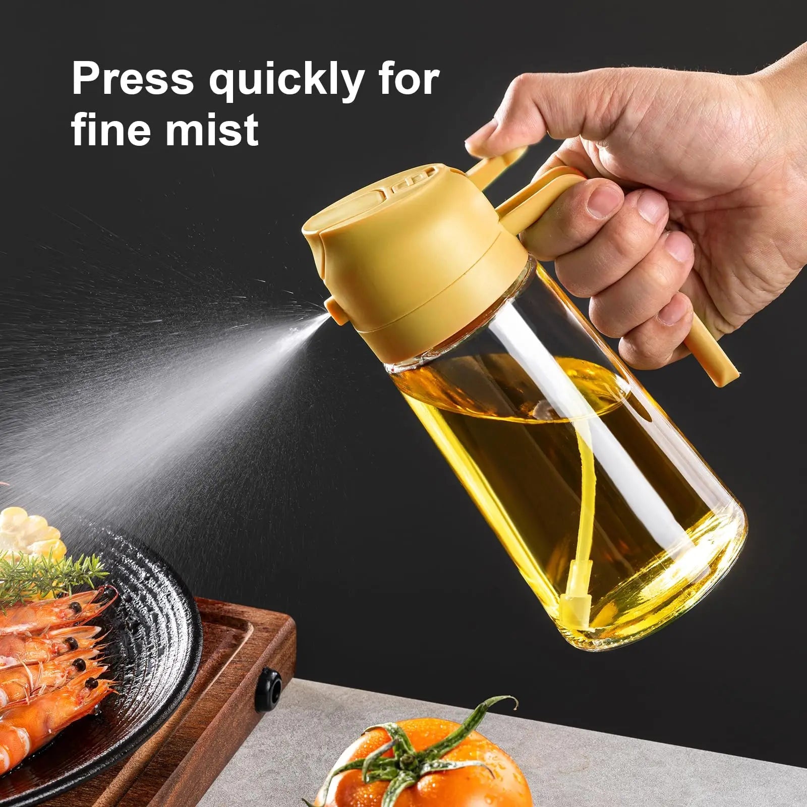 Vaporisateur et distributeur d'huile 2 en 1 en verre - Bouteille spray pour huile d'olive 470ml - Cuisine, salade et barbecue - Cuisine Chez Nadine