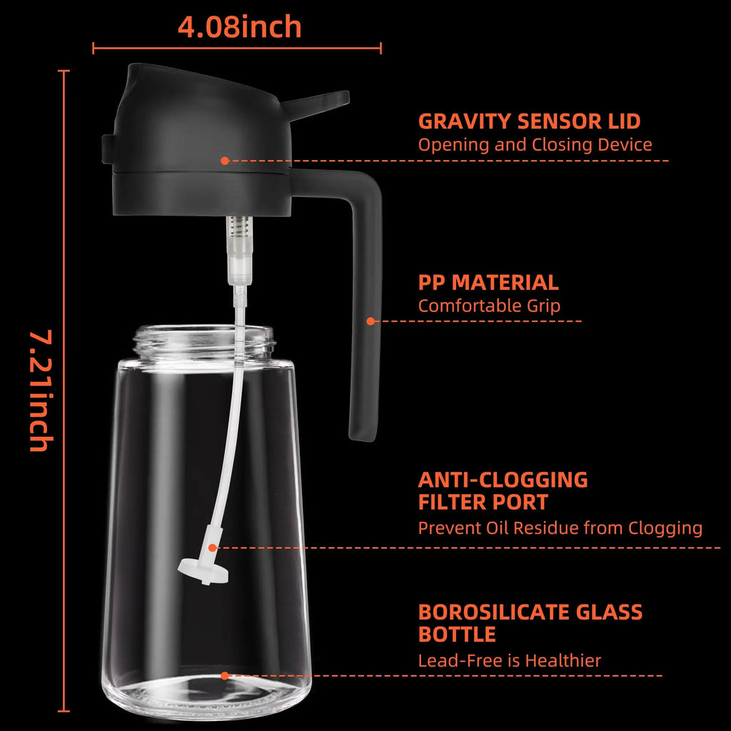 Vaporisateur et distributeur d'huile 2 en 1 en verre - Bouteille spray pour huile d'olive 470ml - Cuisine, salade et barbecue - Cuisine Chez Nadine