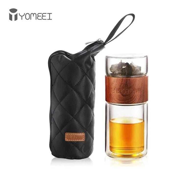 YOMEEI Bouteille à Thé 200ML Voyage Double Paroi Verre Tumbler Infuseur Filtre Acier Inoxydable Portable - Cuisine Chez Nadine