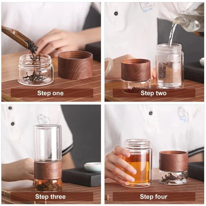 YOMEEI Bouteille à Thé 200ML Voyage Double Paroi Verre Tumbler Infuseur Filtre Acier Inoxydable Portable - Cuisine Chez Nadine