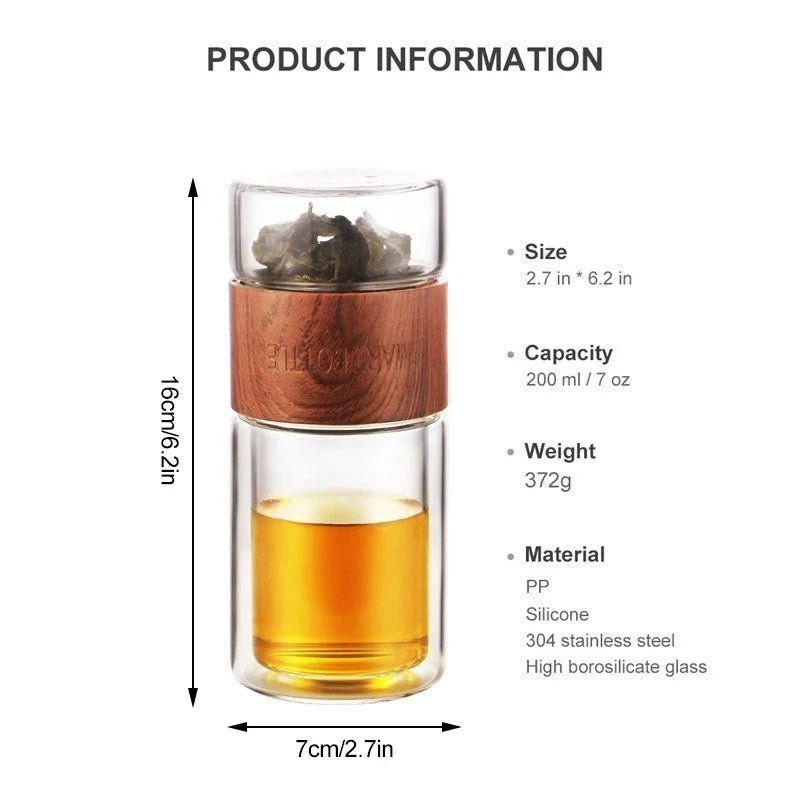 YOMEEI Bouteille à Thé 200ML Voyage Double Paroi Verre Tumbler Infuseur Filtre Acier Inoxydable Portable - Cuisine Chez Nadine